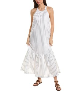 White Striped Halter Maxi...