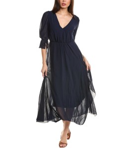 Navy Sheer Panel Midi Dress