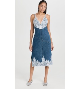 Denim Lace Trim Midi Dress