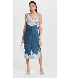 Denim Lace Trim Midi Dress