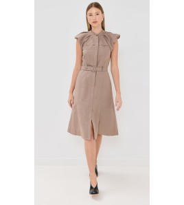 Taupe Tie-Drawstring Midi...