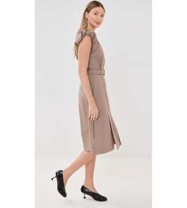 Taupe Tie-Drawstring Midi...