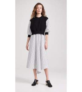 Black Striped Cotton Midi...