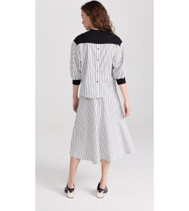 Black Striped Cotton Midi...