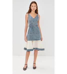 Denim Panel Midi Dress