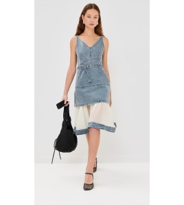 Denim Panel Midi Dress